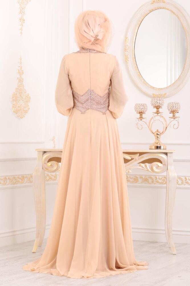 Saumon-Tesettürlü Abiye Elbise -Robe de Soirée Hijab 4678KSMN - 3