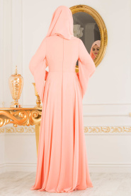 Saumon - Tesettürlü Abiye Elbise - Robe de Soirée Hijab 8088SMN - Thumbnail