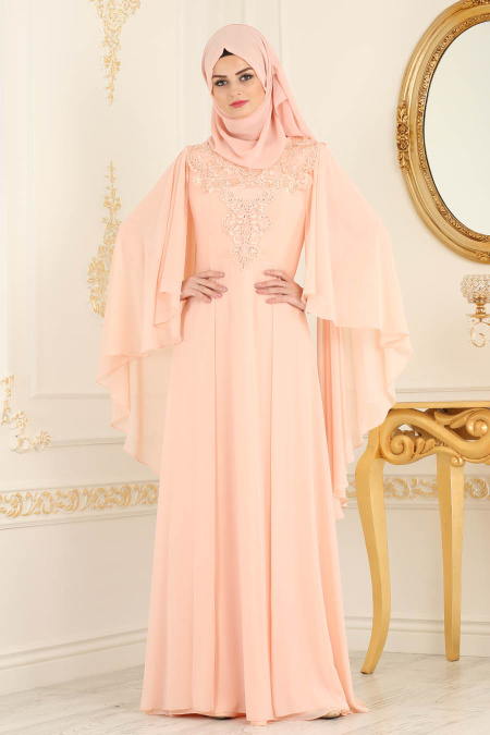 Saumon - Tesettürlü Abiye Elbise - Robes de Soirée 20421SMN