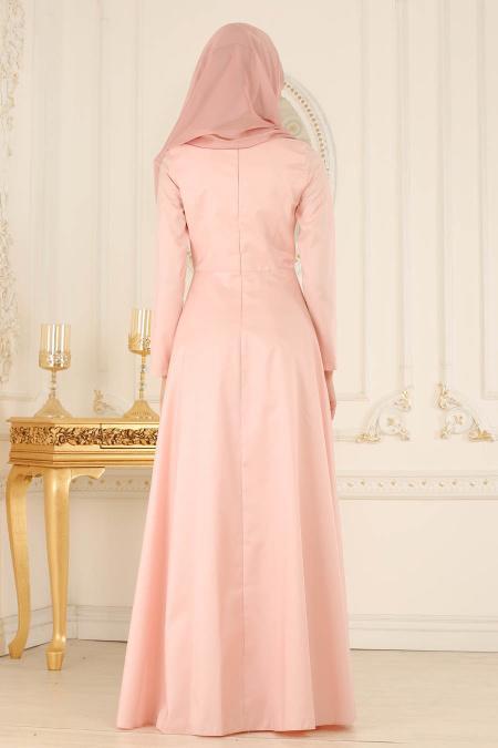 Saumon- Tesettürlü Abiye Elbise - Robes de Soirée 2281SMN - 2