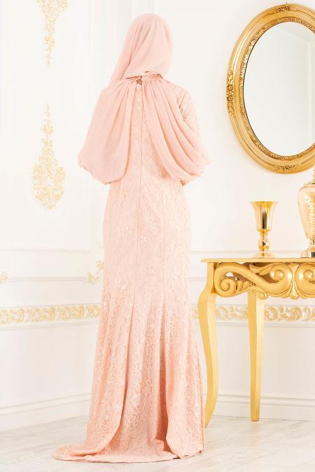 Saumon - Tesettürlü Abiye Elbise - Robes de Soirée 31281SMN - 2