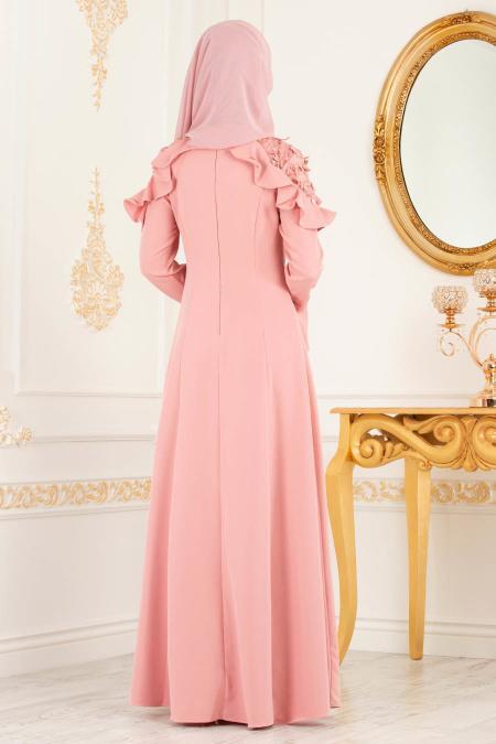 Saumon - Tesettürlü Abiye Elbise - Robes de Soirée 3633SMN - 3