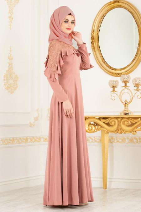 Saumon - Tesettürlü Abiye Elbise - Robes de Soirée 3746SMN - 2