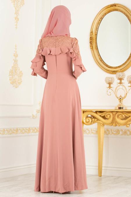 Saumon - Tesettürlü Abiye Elbise - Robes de Soirée 3746SMN - 4