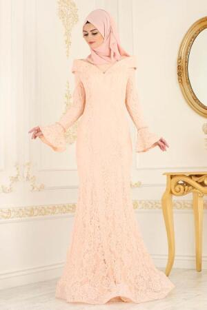 Saumon - Tesettürlü Abiye Elbise - Robes de Soirée 4569SMN - 1