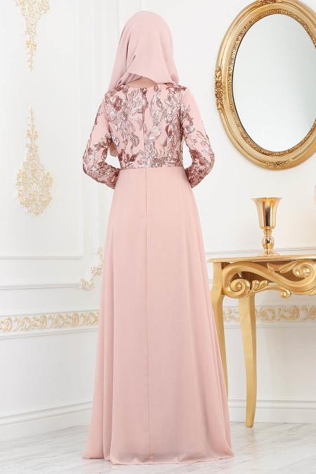Saumon - Tesettürlü Abiye Elbise - Robes de Soirée 82310SMN - 2