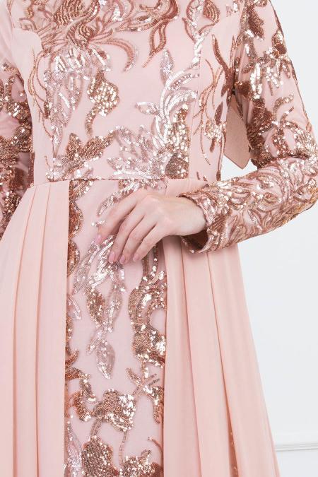 Saumon - Tesettürlü Abiye Elbise - Robes de Soirée 82310SMN - 3