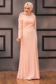 Saumon - Tesettürlü Abiye Elbise - Robes de Soirée Hijab 2061SMN - Thumbnail