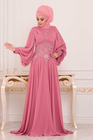 Saumonc Foncé - Tesettürlü Abiye Elbise - Robe de Soirée Hijab - 46621KSMN - Thumbnail
