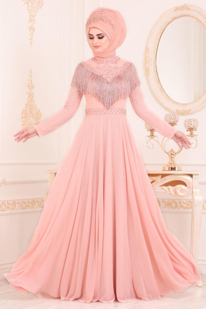 Saumonc- Tesettürlü Abiye Elbise - Robe de Soirée Hijab 20901SMN - 1