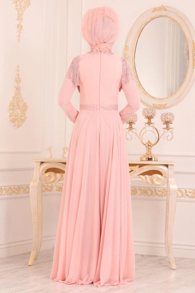 Saumonc- Tesettürlü Abiye Elbise - Robe de Soirée Hijab 20901SMN - 2