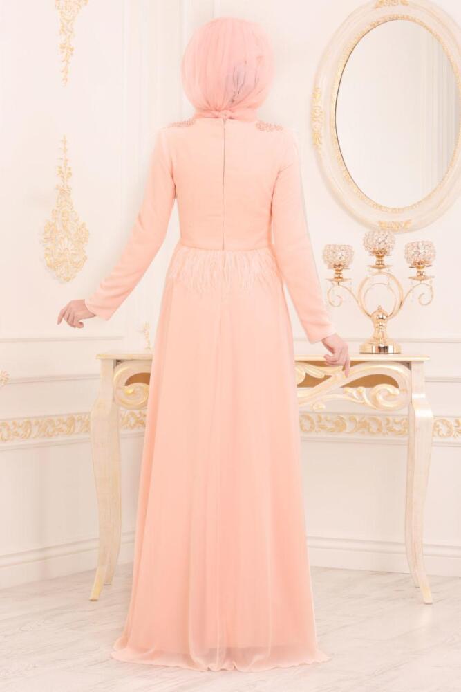 Saumonc -Tesettürlü Abiye Elbise -Robe de Soirée Hijab 20950SMN - 2