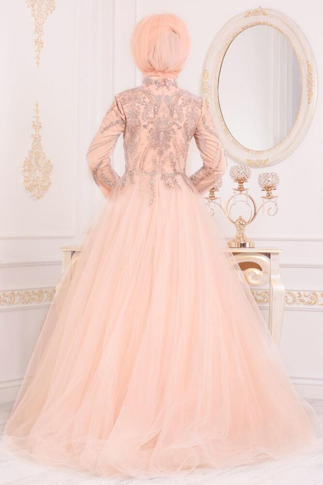Saumonc- Tesettürlü Abiye Elbise - Robe de Soirée Hijab 2942SMN - 2