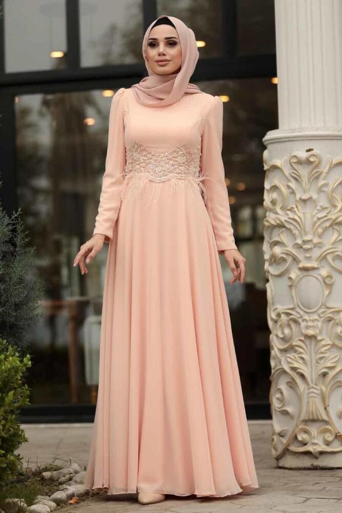 Saumonc - Tesettürlü Abiye Elbise - Robe de Soirée Hijab - 3945SMN - 1