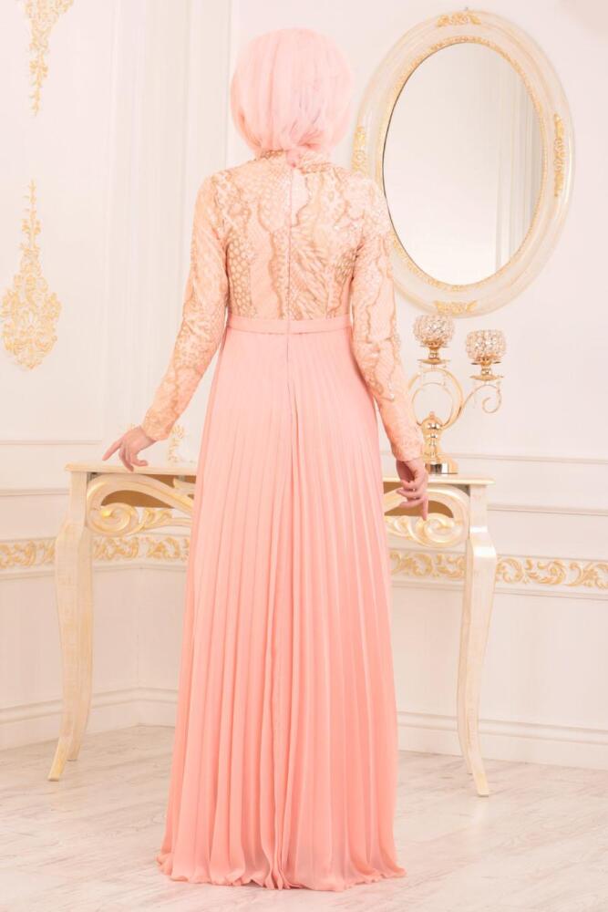 Saumonc -Tesettürlü Abiye Elbise -Robe de Soirée Hijab 8384SMN - 2