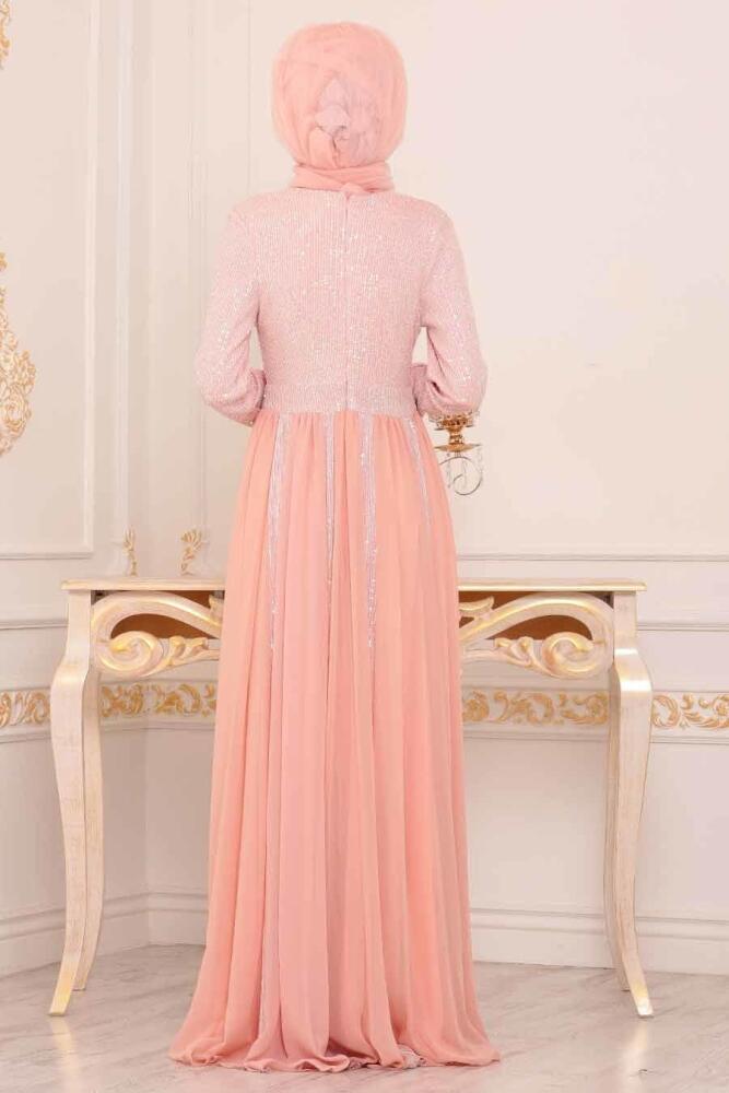 Saumonc- Tesettürlü Abiye Elbise - Robe de Soirée Hijab 8545SMN - 2