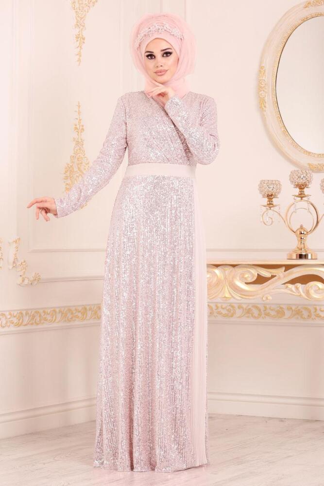 Saumonc - Tesettürlü Abiye Elbise - Robe de Soirée Hijab 85550SMN - 1