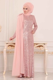 Saumonc - Tesettürlü Abiye Elbise - Robe de Soirée Hijab - 86150SMN - Thumbnail