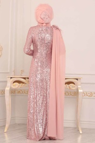 Saumonc - Tesettürlü Abiye Elbise - Robe de Soirée Hijab - 86150SMN - Thumbnail