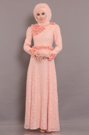 Saumonc - Tesettürlü Abiye Elbise - Robes de Soirée Hijab 190201SMN - Thumbnail