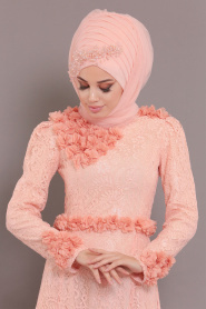 Saumonc - Tesettürlü Abiye Elbise - Robes de Soirée Hijab 190201SMN - Thumbnail