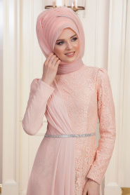 Saumonc - Tesettürlü Abiye Elbise - Robes de Soirée Hijab 191901SMN - Thumbnail