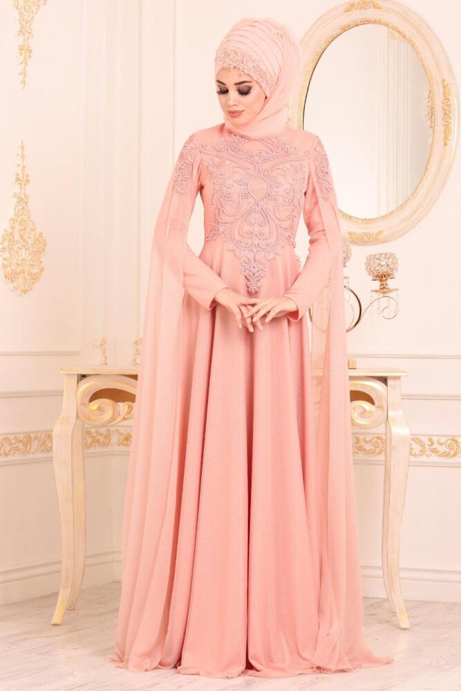 Saumonc - Tesettürlü Abiye Elbise - Robes de Soirée Hijab 2093SMN				 - 1