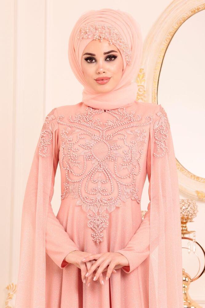 Saumonc - Tesettürlü Abiye Elbise - Robes de Soirée Hijab 2093SMN				 - 2