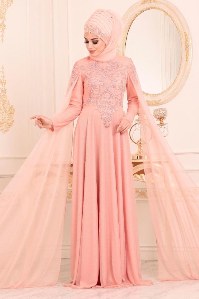 Saumonc - Tesettürlü Abiye Elbise - Robes de Soirée Hijab 2093SMN				 - 3