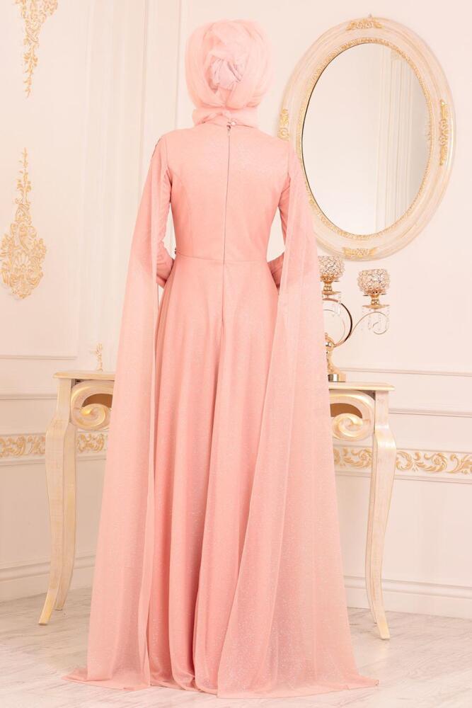 Saumonc - Tesettürlü Abiye Elbise - Robes de Soirée Hijab 2093SMN				 - 4