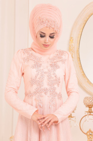 Saumonc - Tesettürlü Abiye Elbise - Robes de Soirée Hijab 20961SMN - Thumbnail