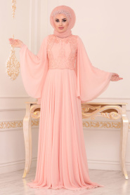 Saumonc - Tesettürlü Abiye Elbise - Robes de Soirée Hijab 4675SMN - Thumbnail