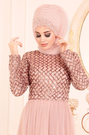 Saumonc - Tesettürlü Abiye Elbise - Robes de Soirée Hijab 8570SMN - Thumbnail