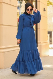Sax Blue Hijab Dress 2409SX - Thumbnail