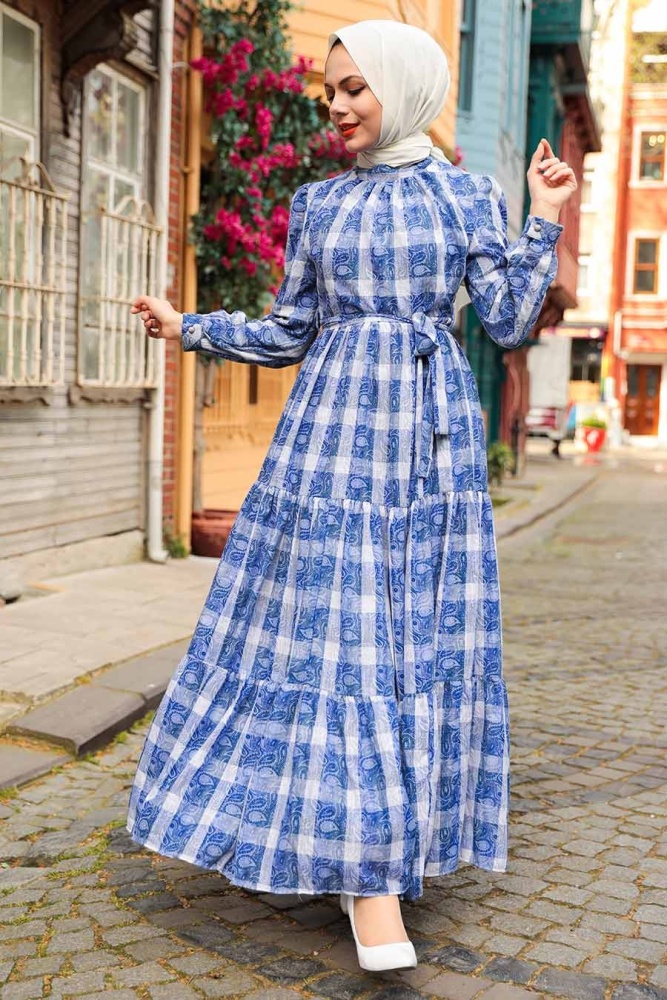 Sax Blue Hijab Dress 27101SX - 1