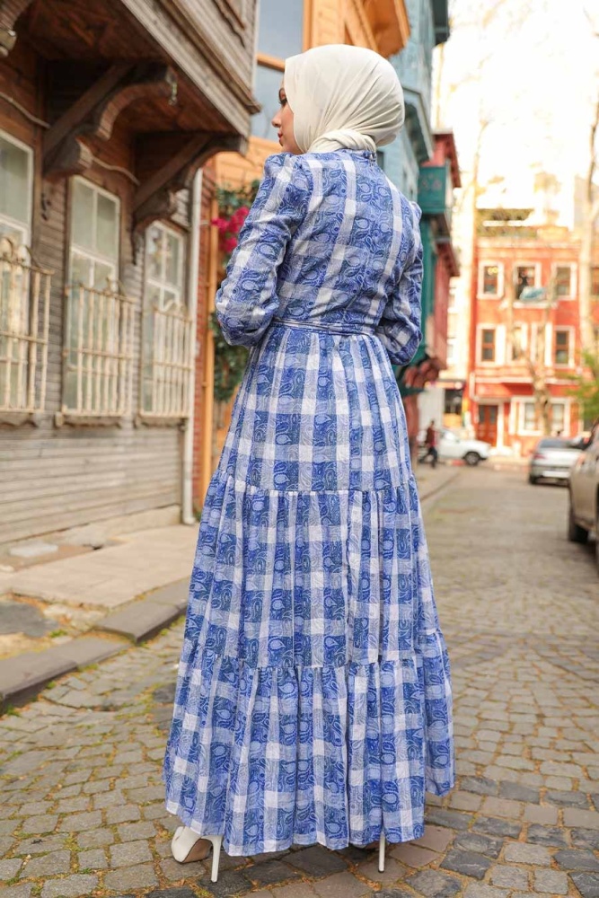 Sax Blue Hijab Dress 27101SX - 2