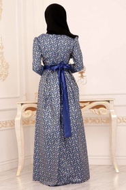Sax Blue Hijab Evening Dress 24415SX - Thumbnail