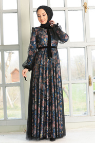 Sax Blue Hijab Evening Dress 31740SX - Thumbnail