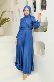 Neva Style - Elegant Sax Blue Islamic Clothing Wedding Dress 3452SX - Thumbnail