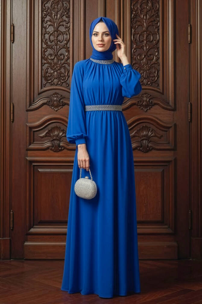 Neva Style - Modern Sax Blue Islamic Clothing Wedding Dress 5339SX - 1