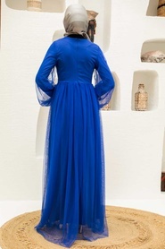 Neva Style - Stylish Sax Blue Modest Evening Gown 54230SX - Thumbnail