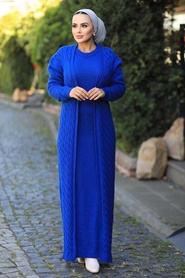 Sax Blue Hijab Knitwear Suit 15020SX - Thumbnail