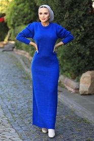 Sax Blue Hijab Knitwear Suit 15020SX - Thumbnail