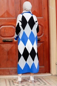 Sax Blue Hijab Knitwear Suit Dress 3181SX - Thumbnail