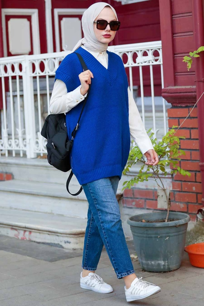 Sax Blue Hijab Sweater 4786SX - 1