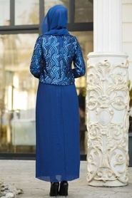 Neva Style - Long Sax Blue Hijab Dress 3743SX - Thumbnail