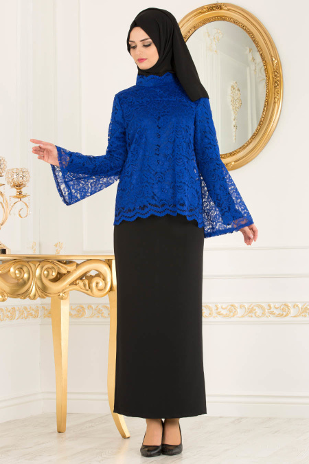 Sax Blue Hijab Suit 100355SX