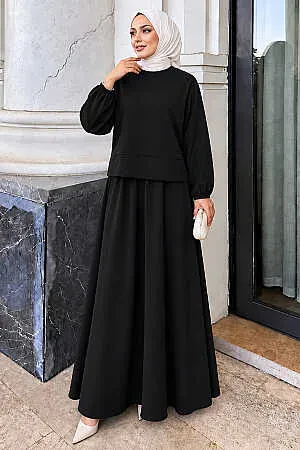 Seam-Detail Oysho Fabric Black Modest Skirt Set 3011S - 1