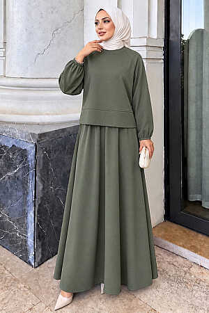 Seam-Detail Oysho Fabric Light Khaki Modest Skirt Set 3011AHK - 1