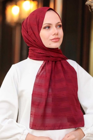 Şerit Detaylı Bordo Şal 5305BR - 1